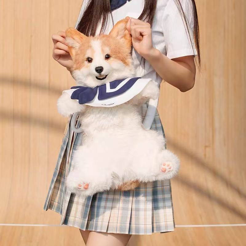 Corgi Dog Shaped Backpack Stuffed Animal Gift Girls Soft Plush Puppy with Adjustable Straps