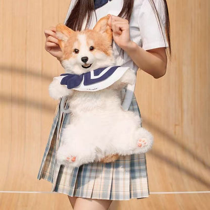 Corgi Dog Shaped Backpack Stuffed Animal Gift Girls Soft Plush Puppy with Adjustable Straps