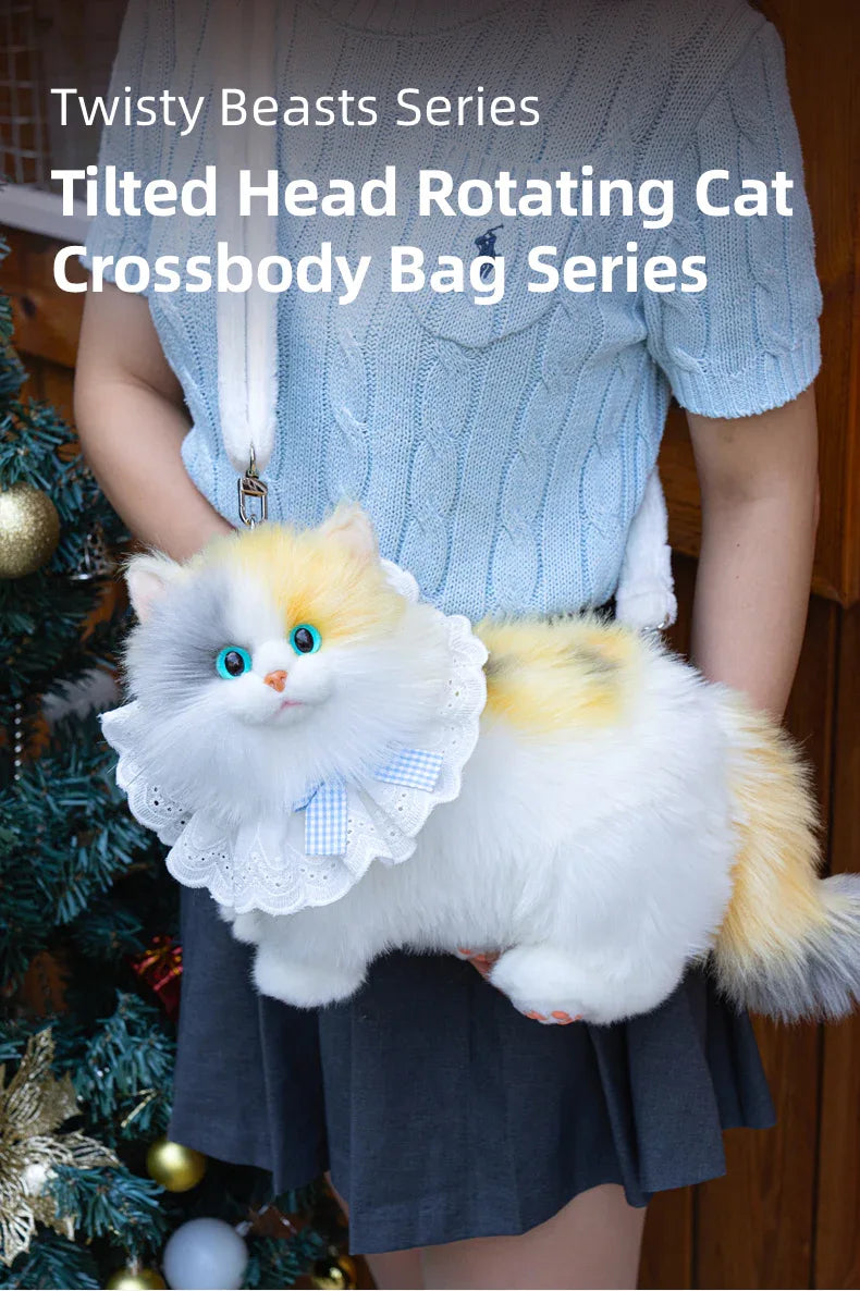 New Style Rotating Head Simulated Calico Cat Plush Backpack PP Cotton Filling Handmade Unisex Soft Plush Backpack