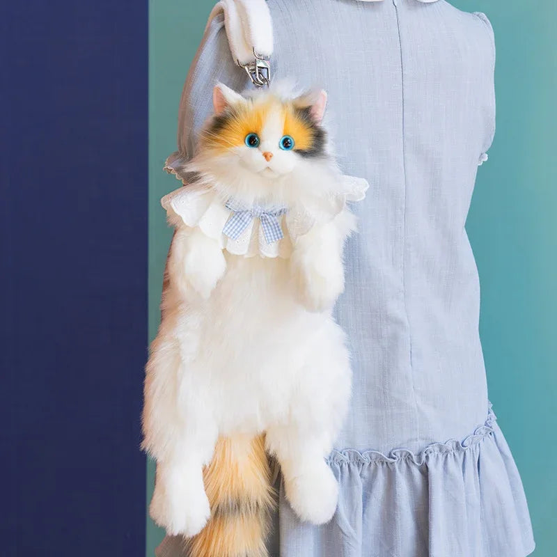 Simulation Black Yellow Calico Tiger Tail Cat Plush Backpack PP Cotton Filling Cute New Unique Fashion Cat-shaped Backpack