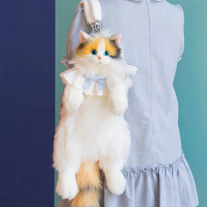 Simulation Black Yellow Calico Tiger Tail Cat Plush Backpack PP Cotton Filling Cute New Unique Fashion Cat-shaped Backpack