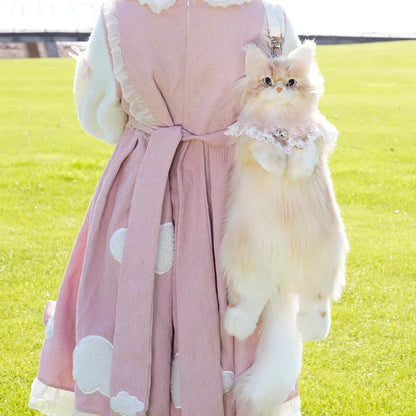 Light Gold Maine Coon Cat Soft Plush Backpack Large Capacity PP Cotton Filled Handmade Unisex Backpack for Daily