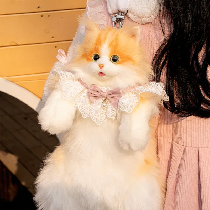 PP Cotton Filled Stitch Orange Cat Design Custom Cat Plush Backpack Soft Stuffed Animal Bag for Kids Women Gift