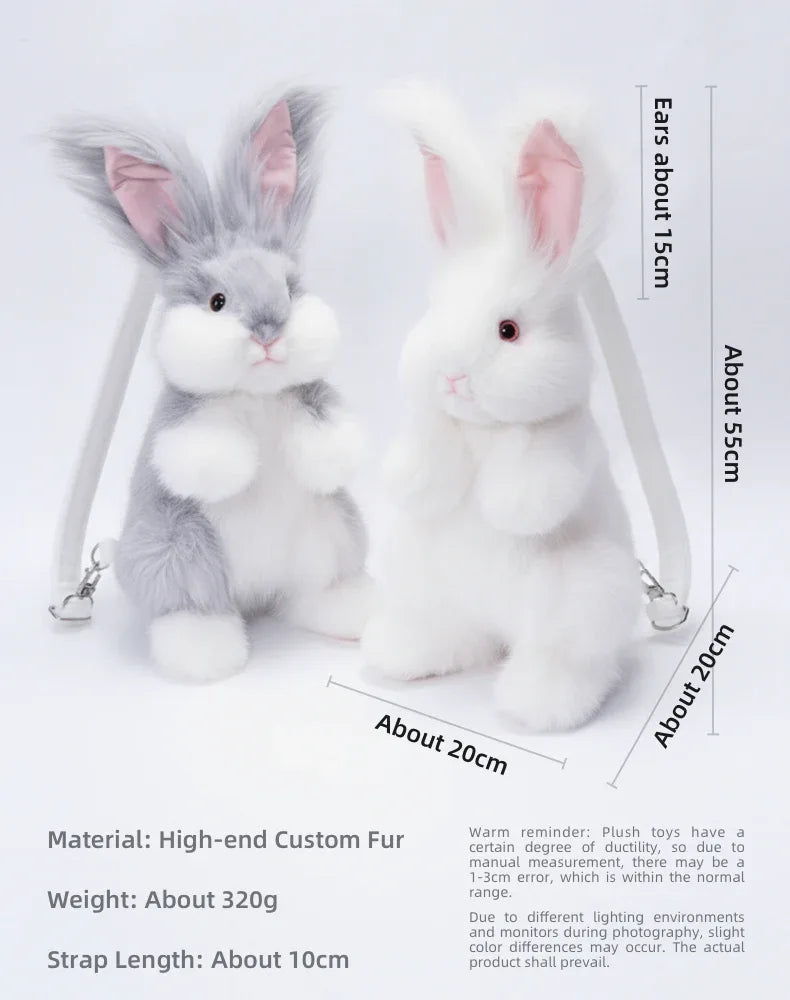 Polyester Cute Simulated Angora Rabbit Plush Backpacks Soft Plush Large Capacity Bag for Birthday Gift