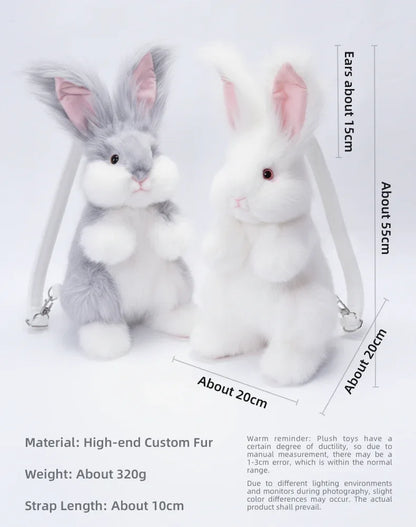 Polyester Cute Simulated Angora Rabbit Plush Backpacks Soft Plush Large Capacity Bag for Birthday Gift