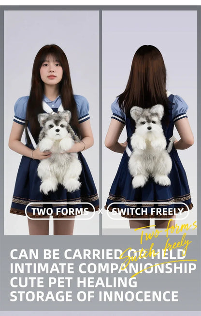 White Mixed Grey Schnauzer Dog Simulated Plush Unisex Backpack Soft PP Cotton Filled Fashion Couple Set Toy