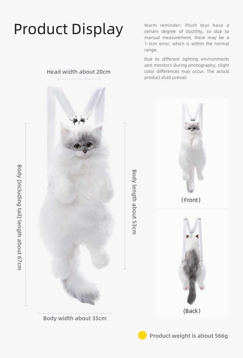 Simulated Chinchilla Cat Plush Polyester Toy Backpacks Savings Function Companion Chinchilla Cat-shaped Backpack