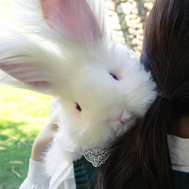 Polyester Cute Simulated Angora Rabbit Plush Backpacks Soft Plush Large Capacity Bag for Birthday Gift