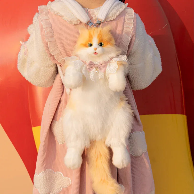 PP Cotton Filled Stitch Orange Cat Design Custom Cat Plush Backpack Soft Stuffed Animal Bag for Kids Women Gift