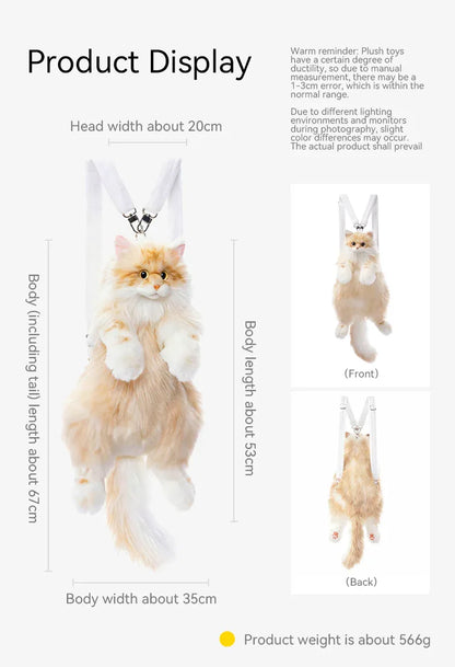 Orange Cat Simulation Fashion Plush Backpack PP Cotton Filling Adorable Cat Bag Realistic Cat Backpack for Adults/Kids