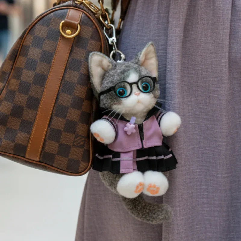 Polyester Simulated Plush cat Keychains Soft Lifelike Plush Cute Devon Series Accessories Keychains/Bag Charm