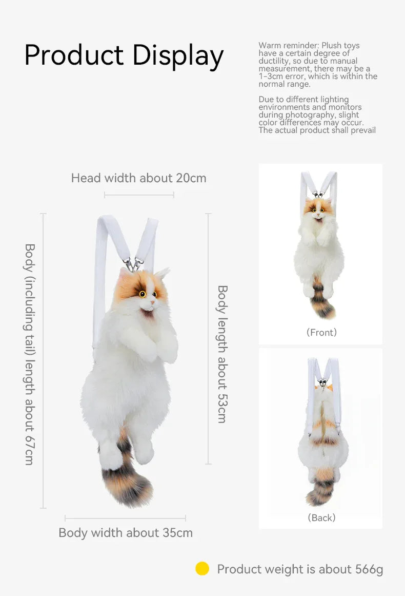 Light Yellow Calico Cat Backpack Simulation Cute Plush Doll Toy for Birthday Gift