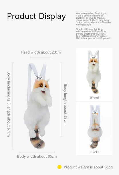 Light Yellow Calico Cat Backpack Simulation Cute Plush Doll Toy for Birthday Gift