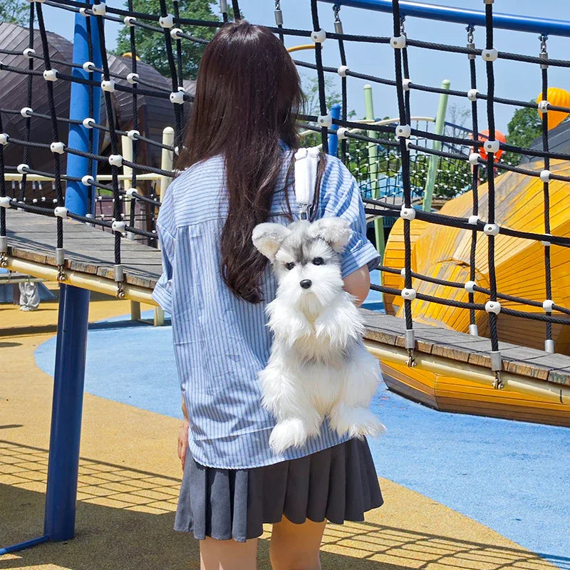 White Mixed Grey Schnauzer Dog Simulated Plush Unisex Backpack Soft PP Cotton Filled Fashion Couple Set Toy