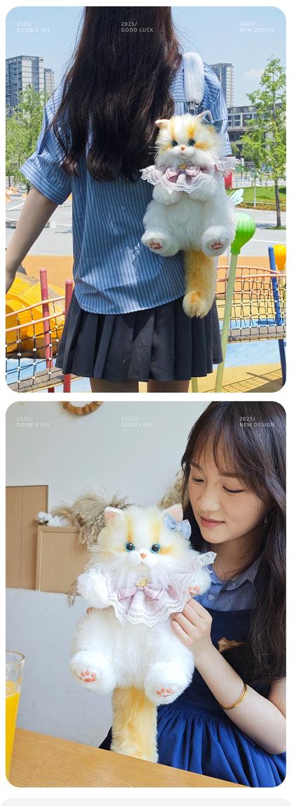 Convenient Medium Sitting Cat Simulation Cute Stylish Lifelike Plush Cat Backpack for Adults/Kids