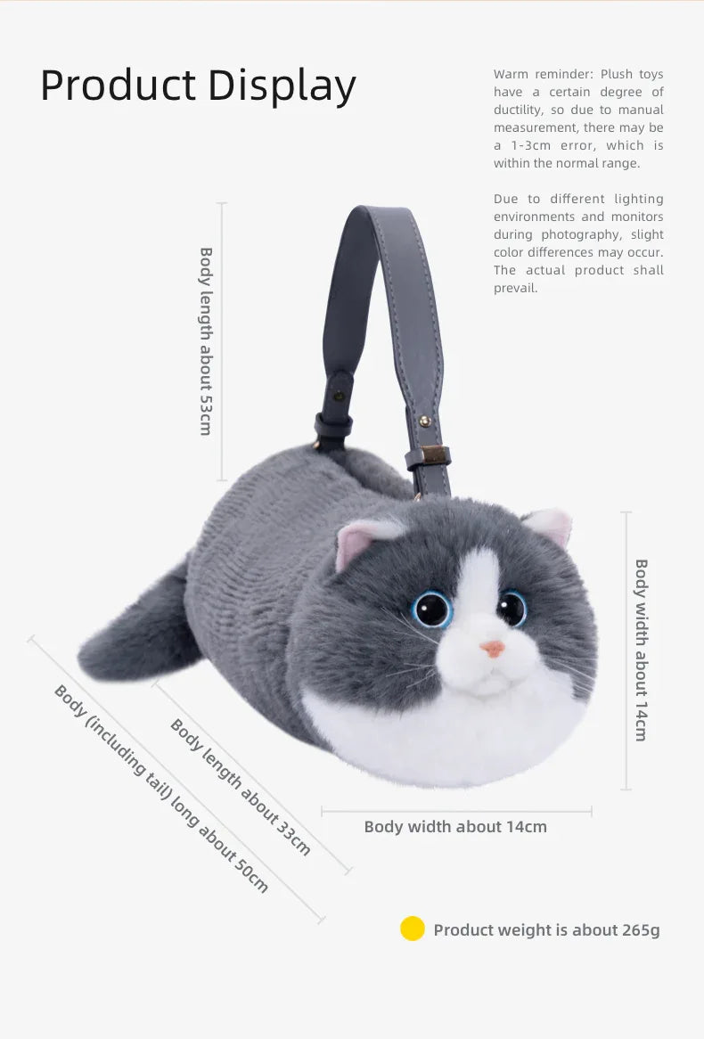 Handmade Adjustable Chain Cat Soft Plush One-Shoulder Handbag Rag Doll Fashion Cute Toy Gift