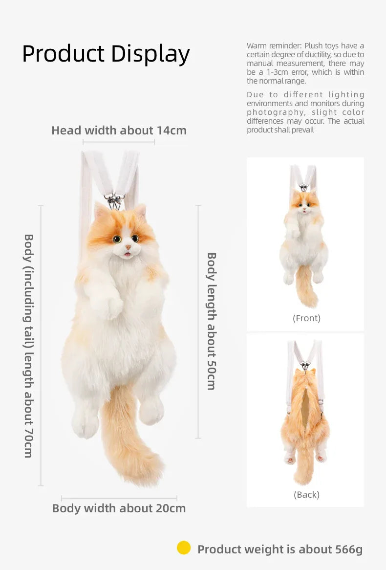 PP Cotton Filled Stitch Orange Cat Design Custom Cat Plush Backpack Soft Stuffed Animal Bag for Kids Women Gift