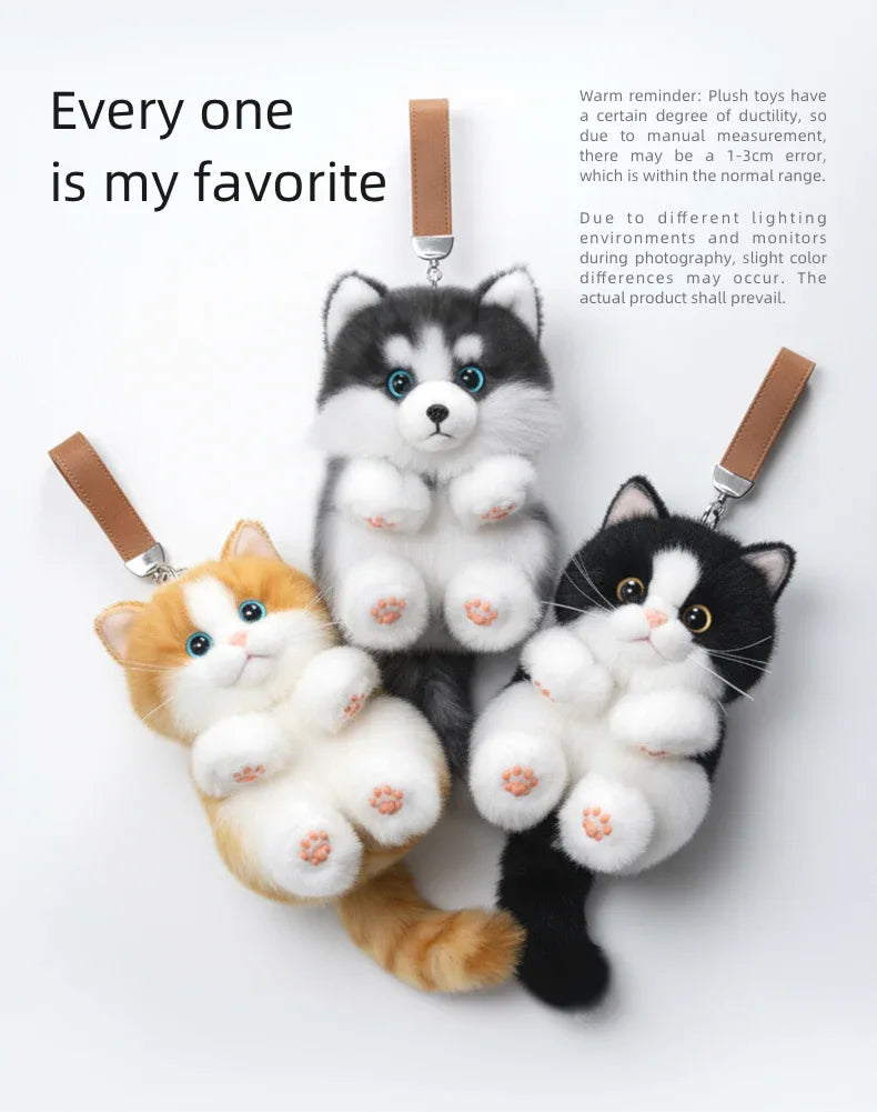 Soft Simulated Dog Mini Plush Animal Keychain Pendant Cute Unique Dog Design Keychains/Bag Charm for Christmas Gift