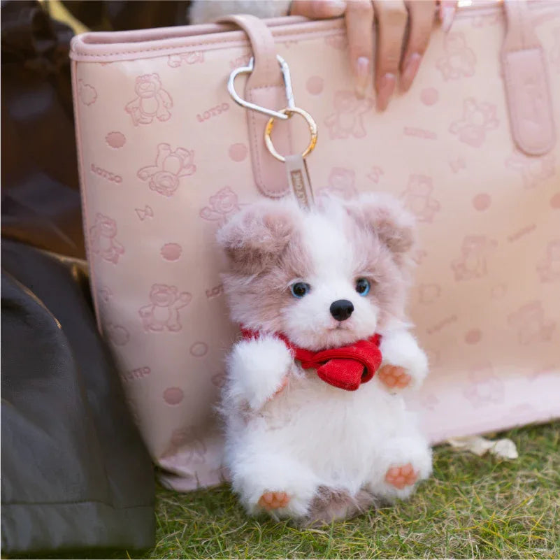 Realistic 1:1 Merle Border Collie Plush Keychain Polyester Fiber Lifelike Dog Bag Charm with Premium Silk Cotton Filling