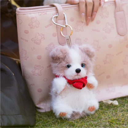 Realistic 1:1 Merle Border Collie Plush Keychain Polyester Fiber Lifelike Dog Bag Charm with Premium Silk Cotton Filling