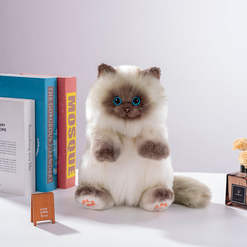 Cute Blue Grid Scarf Siamese Cat Simulation Plush Backpack Unisex Decompression Toy Animal Doll Backpack