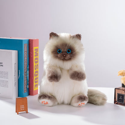 Cute Blue Grid Scarf Siamese Cat Simulation Plush Backpack Unisex Decompression Toy Animal Doll Backpack