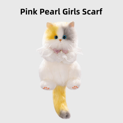 Medium Cute Pink Pearl Simulation Cat Fashionable Daily Companion Unisex Plush Backpack Adorable Cat Bag