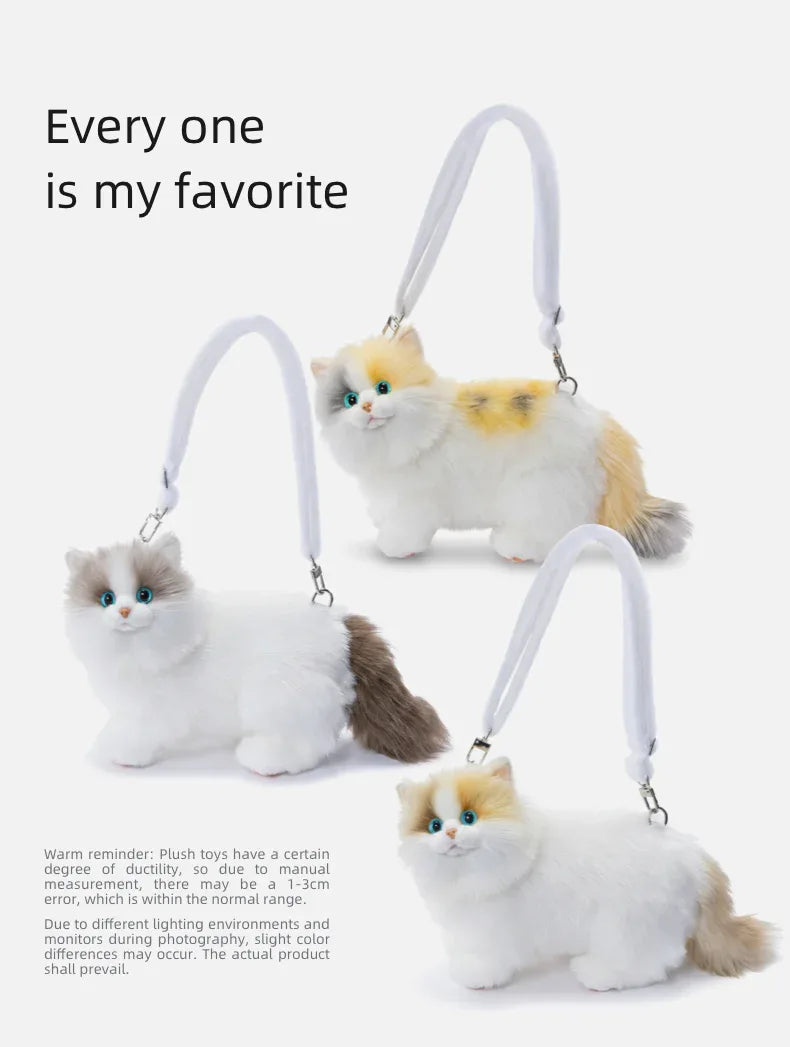 New Style Rotating Head Simulated Calico Cat Plush Backpack PP Cotton Filling Handmade Unisex Soft Plush Backpack