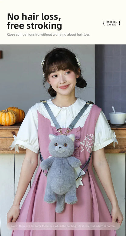 British Shorthair Cat Plush Backpack Blue White British Shorthair Cat-shaped Single Crossbody Double-shoulder Bag