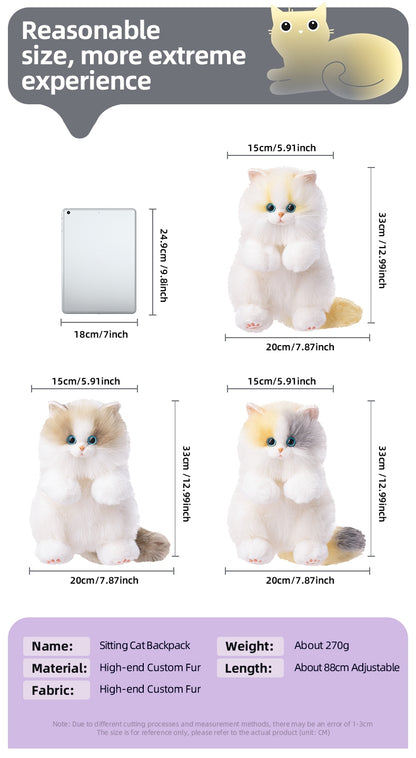 Medium Cute Pink Pearl Simulation Cat Fashionable Daily Companion Unisex Plush Backpack Adorable Cat Bag