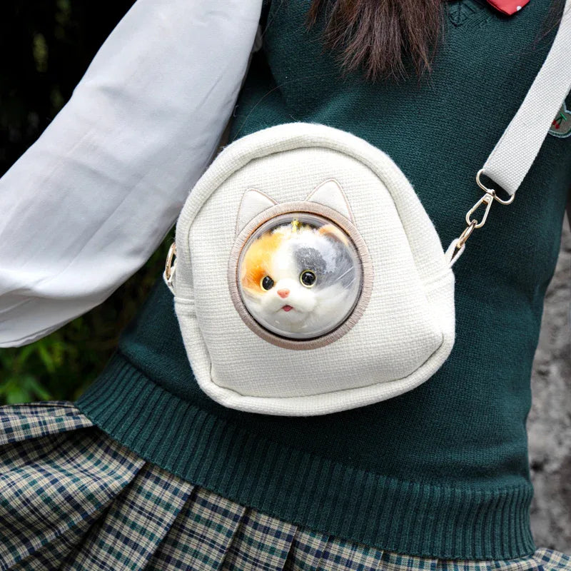 Detachable Simulated Cat Head Pendant Crossbody Bag Portable Lightweight Large Capacity Handbag