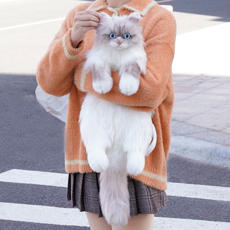 Cute Coffee Bobcat Pattern Simulated Lynx Cat Unique Design Lightweight Plush Doll Backpack for Girls Women