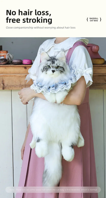Handmade Soft Gray White Plush Maine Coon Cat Backpack Cute Cartoon Style Toy Lifelike Plush Cat Backpack
