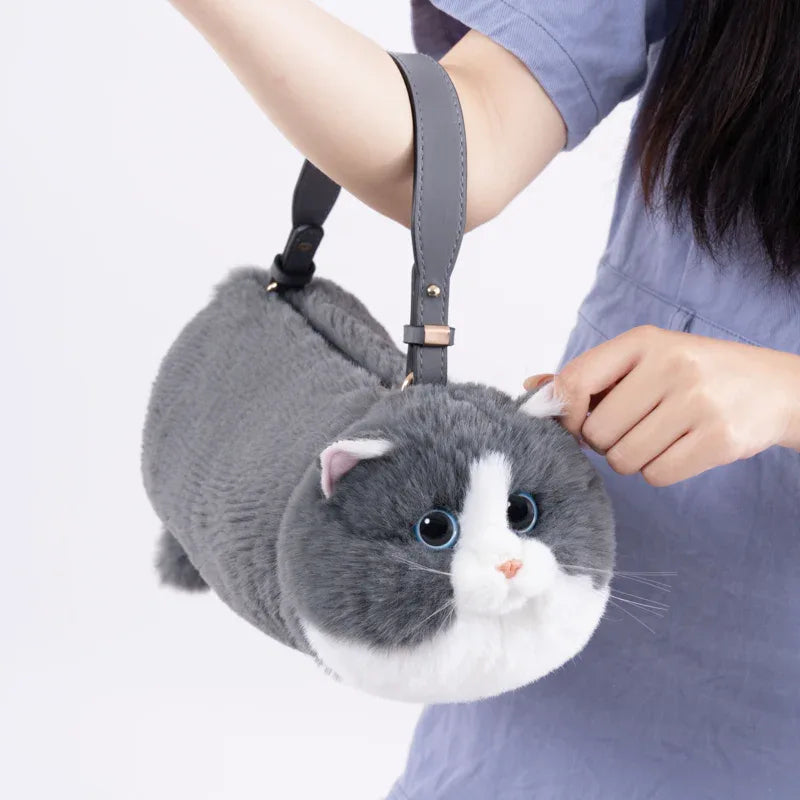Handmade Adjustable Chain Cat Soft Plush One-Shoulder Handbag Rag Doll Fashion Cute Toy Gift