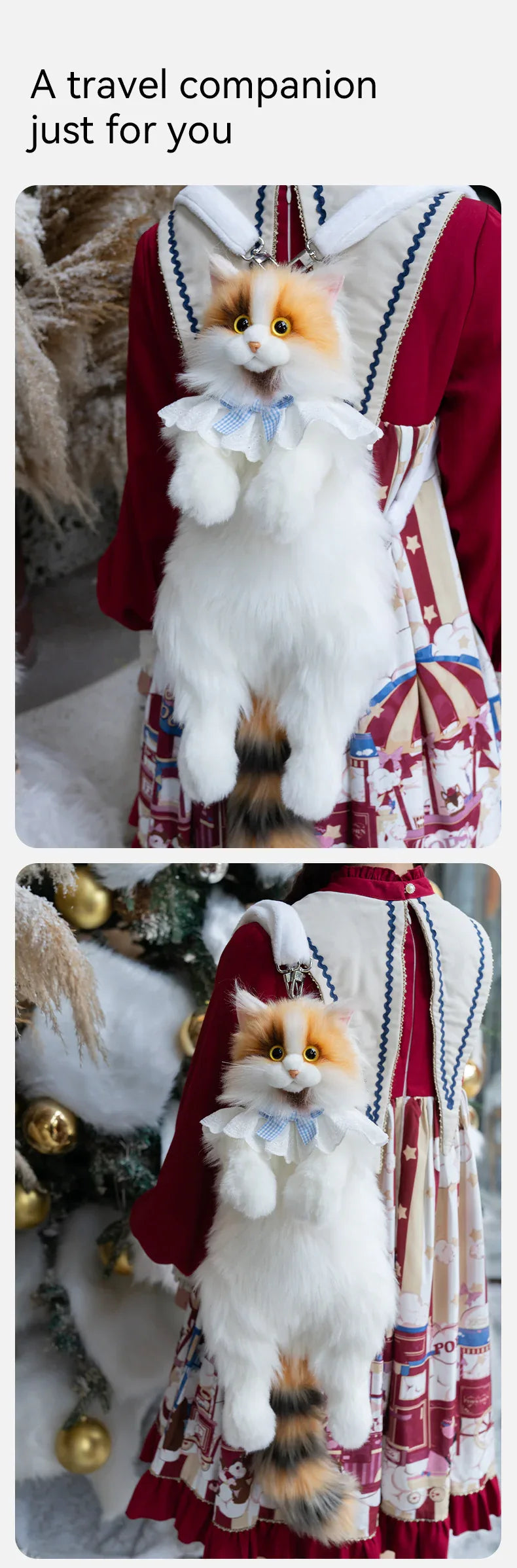 Light Yellow Calico Cat Backpack Simulation Cute Plush Doll Toy for Birthday Gift