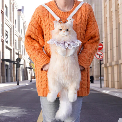 Light Gold Maine Coon Cat Soft Plush Backpack Large Capacity PP Cotton Filled Handmade Unisex Backpack for Daily