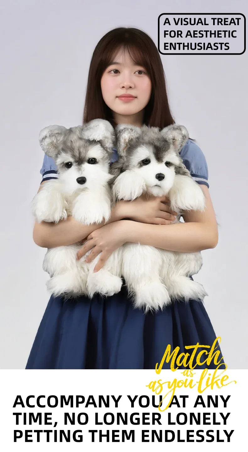 White Mixed Grey Schnauzer Dog Simulated Plush Unisex Backpack Soft PP Cotton Filled Fashion Couple Set Toy