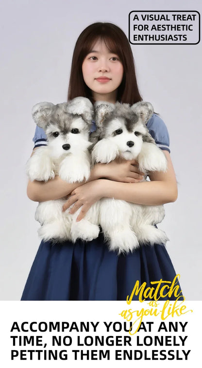 White Mixed Grey Schnauzer Dog Simulated Plush Unisex Backpack Soft PP Cotton Filled Fashion Couple Set Toy
