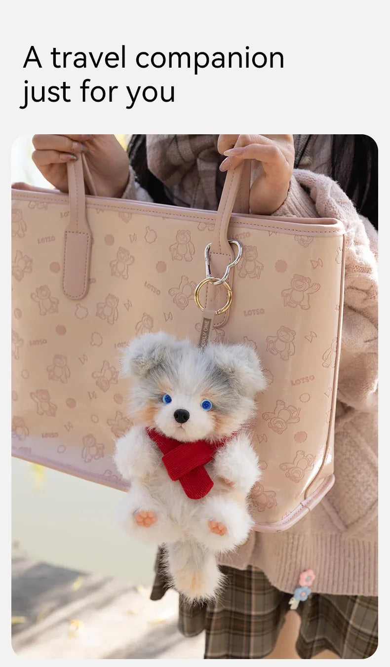 Realistic 1:1 Merle Border Collie Plush Keychain Polyester Fiber Lifelike Dog Bag Charm with Premium Silk Cotton Filling