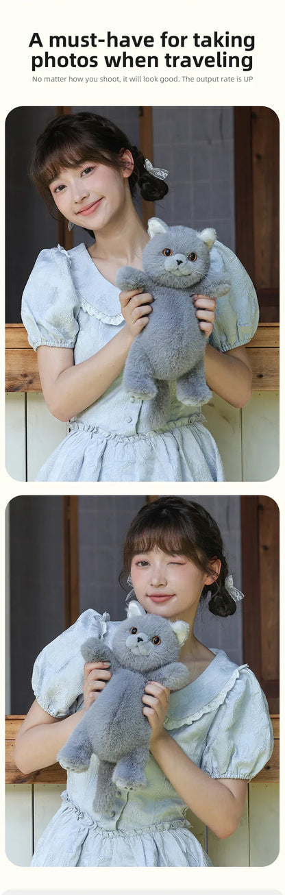 British Shorthair Cat Plush Backpack Blue White British Shorthair Cat-shaped Single Crossbody Double-shoulder Bag