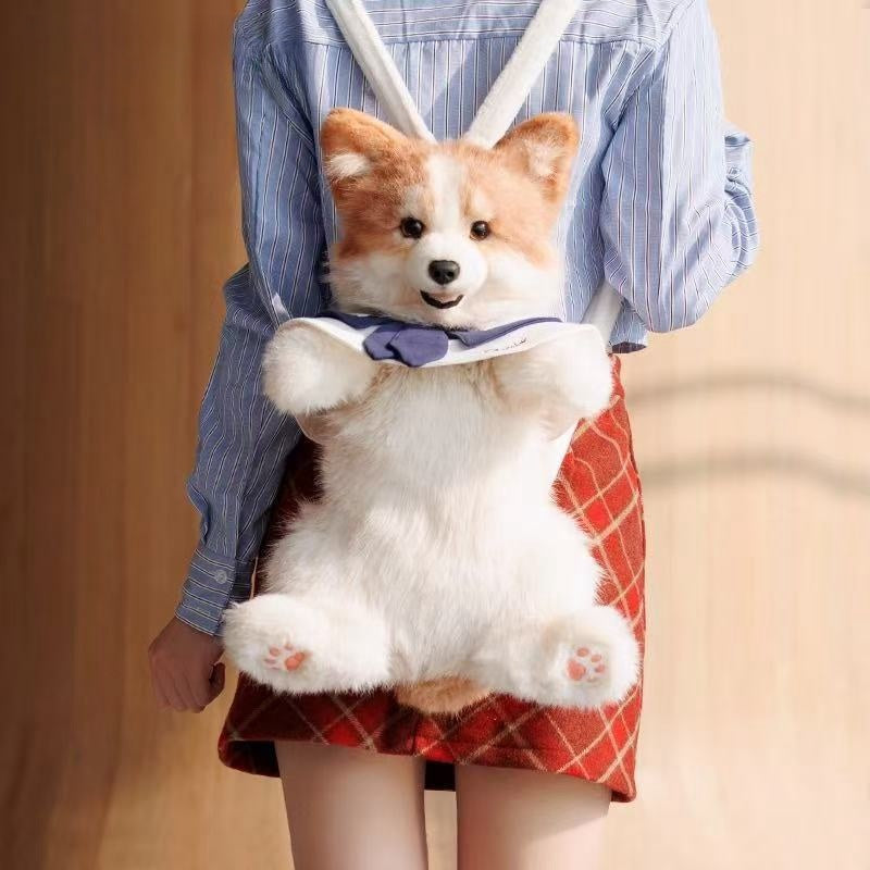 Corgi Dog Shaped Backpack Stuffed Animal Gift Girls Soft Plush Puppy with Adjustable Straps