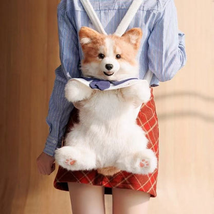 Corgi Dog Shaped Backpack Stuffed Animal Gift Girls Soft Plush Puppy with Adjustable Straps