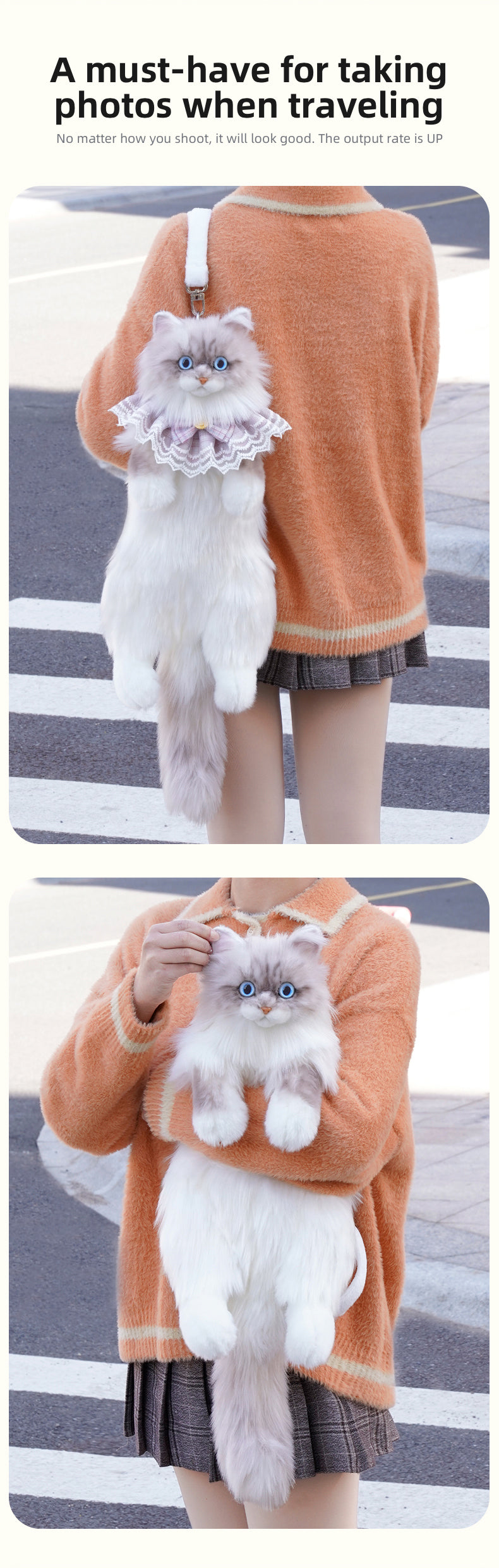 Cute Coffee Bobcat Pattern Simulated Lynx Cat Unique Design Lightweight Plush Doll Backpack for Girls Women