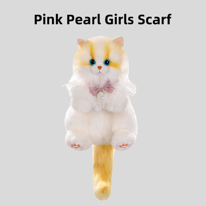 Medium Cute Pink Pearl Simulation Cat Fashionable Daily Companion Unisex Plush Backpack Adorable Cat Bag