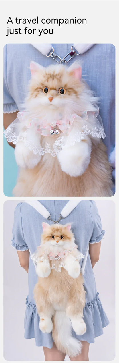 Orange Cat Simulation Fashion Plush Backpack PP Cotton Filling Adorable Cat Bag Realistic Cat Backpack for Adults/Kids