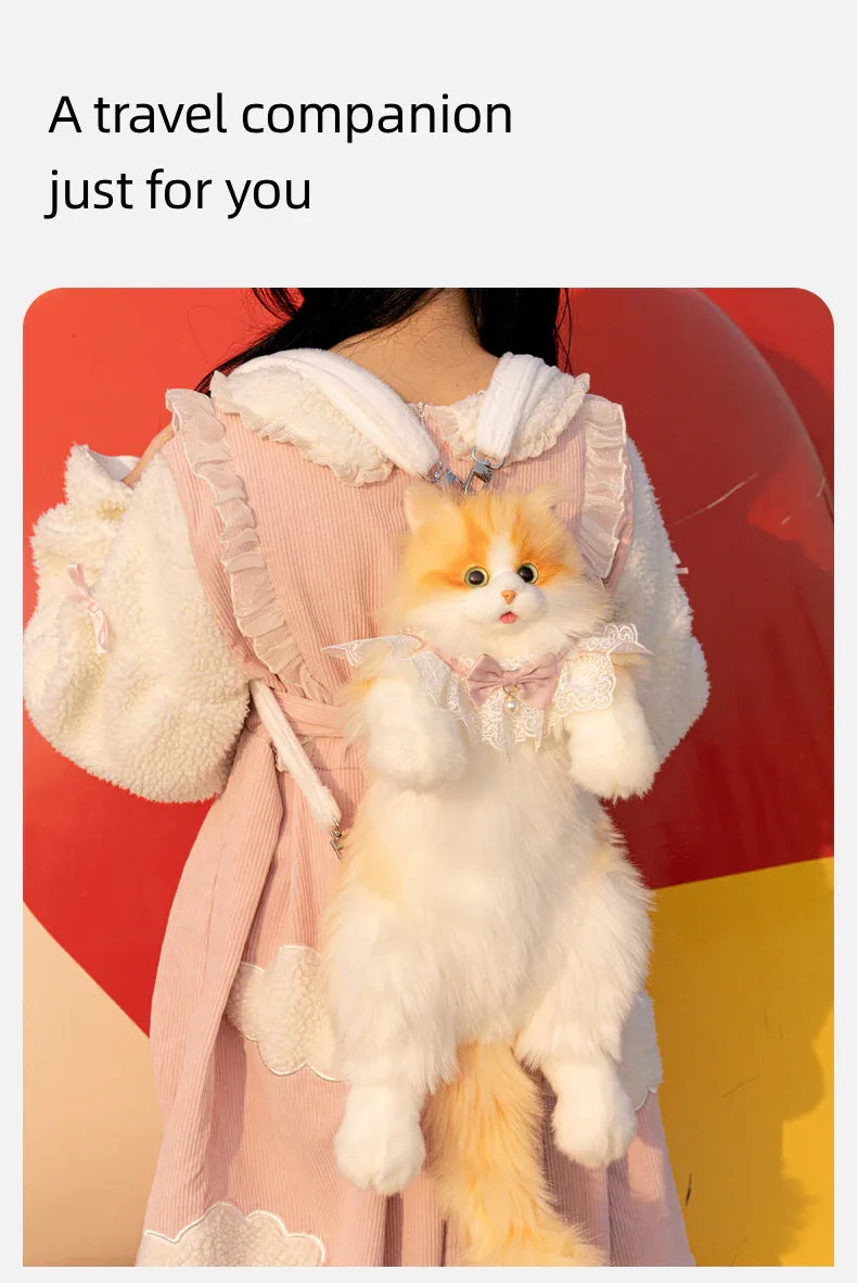 PP Cotton Filled Stitch Orange Cat Design Custom Cat Plush Backpack Soft Stuffed Animal Bag for Kids Women Gift