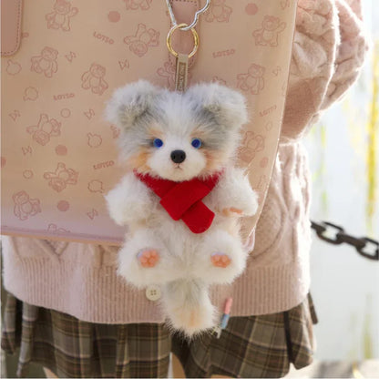 Realistic 1:1 Merle Border Collie Plush Keychain Polyester Fiber Lifelike Dog Bag Charm with Premium Silk Cotton Filling