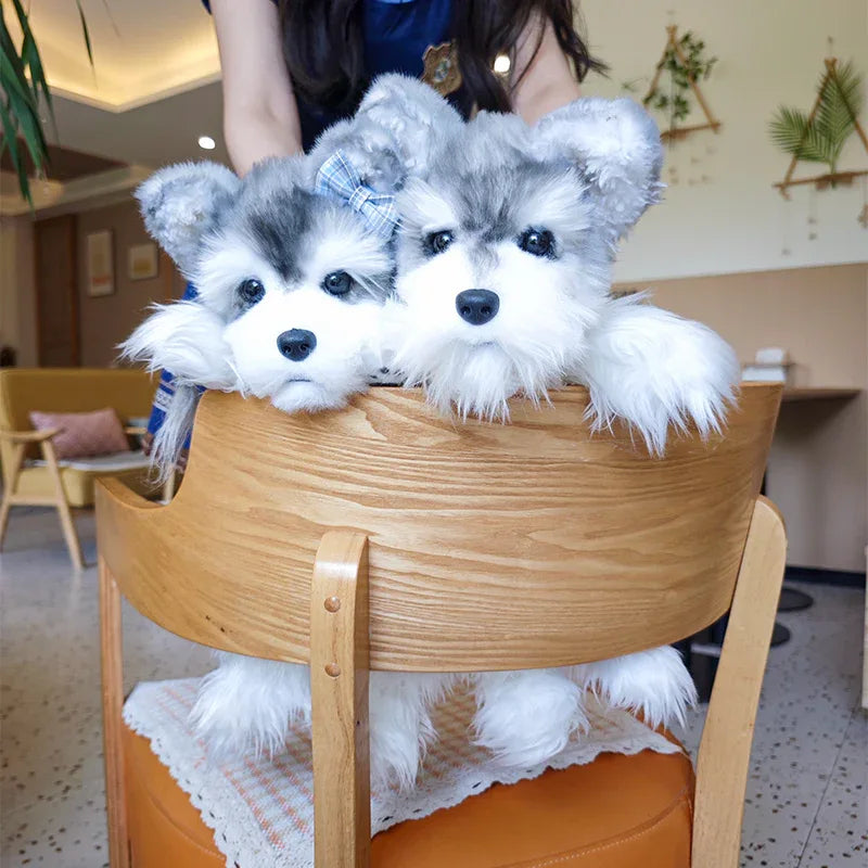 White Mixed Grey Schnauzer Dog Simulated Plush Unisex Backpack Soft PP Cotton Filled Fashion Couple Set Toy