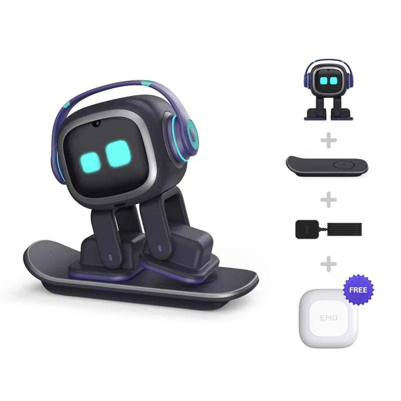 AI EMO Robot Cute Battery Operated Toy Light Sound Plastic Construction Four-Wheeled Mecanum Wheel Chassis Intelligent Pet