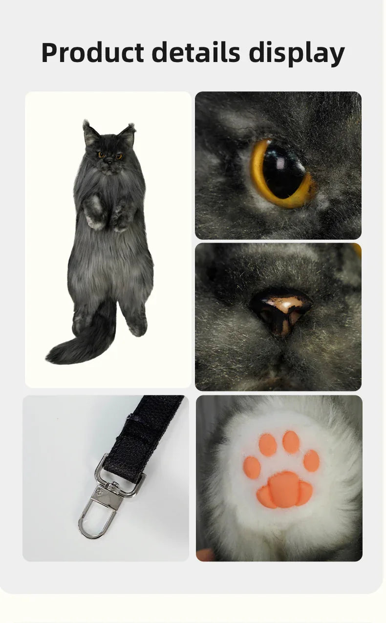 Black Maine Coon Cat Soft Short Plush Backpack Handmade Decompression Adorable Cat Bag for Adults/Kids